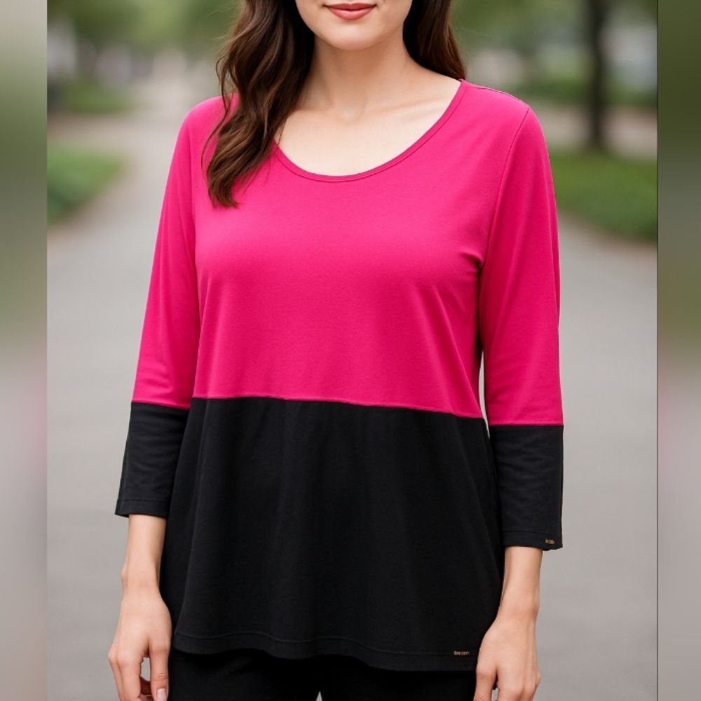 Calvin Klein Pink & Black Colorblock Zip Dolman Sleeve Tunic Top Size XXL P2P 27